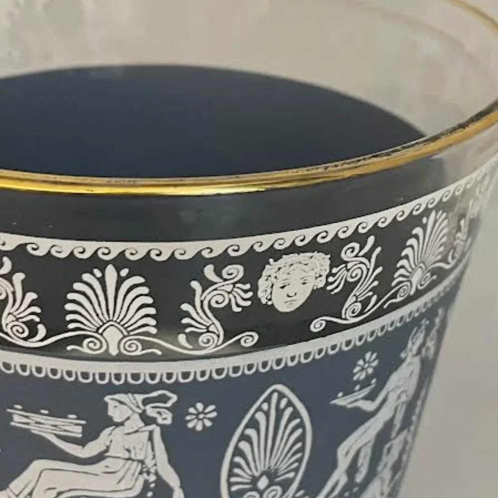 Jeanette Glass Wedgwood Style Grecian Blue Hellenic Glass Ice Bucket